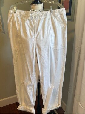 aerie White distressed cotton Drawstring Pants